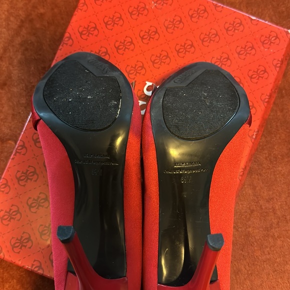 Guess Red Satin Peep Toe Pumps - Picture 10 of 10